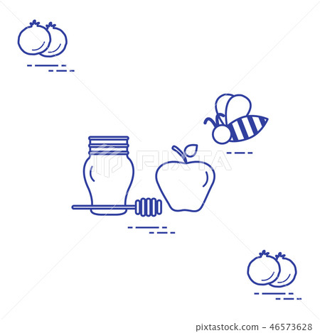 Apple in honey in Rosh Hashanah, pomegranate, bee 46573628