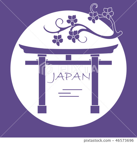 Branch of cherry blossoms and torii, ritual gates Branch of cherry blossoms and torii, ritual gates 46573696