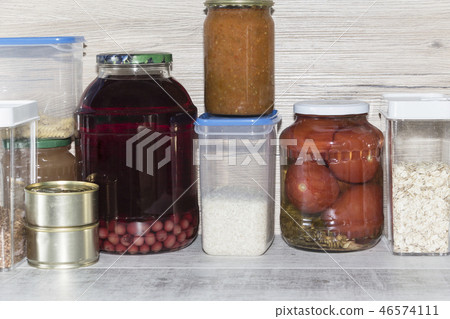 Storage shelves in pantry with homemade  46574111