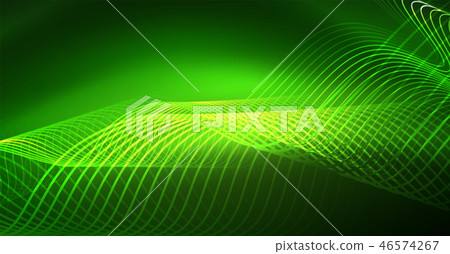Abstract shiny glowinng color wave design element on dark background - science or technology concept 46574267