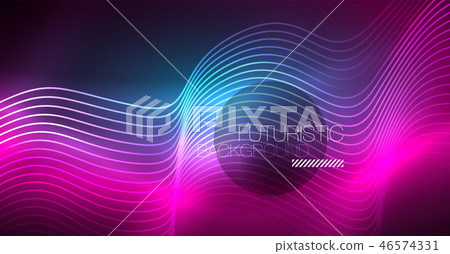 Abstract shiny glowinng color wave design element on dark background - science or technology concept Abstract shiny glowinng color wave design element on dark background - science or technology concept 46574331