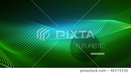 Abstract shiny glowinng color wave design element on dark background - science or technology concept Abstract shiny glowinng color wave design element on dark background - science or technology concept 46574336