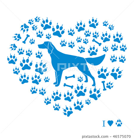 Setter silhouette on background of dog tracks and Setter silhouette on background of dog tracks and 46575070