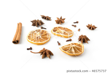 Dry spices for mulled wine isolated on white 46575737