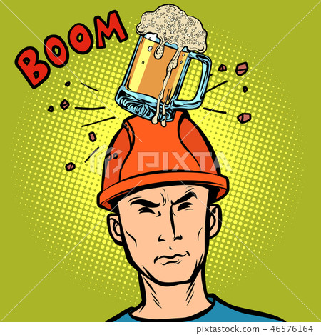 beer fell on the worker head 46576164
