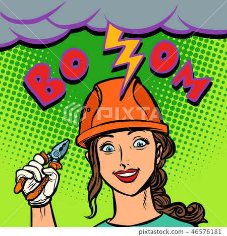 joyful woman electrician professional, lightning strike, spark e joyful woman electrician professional, lightning strike, spark e 46576181
