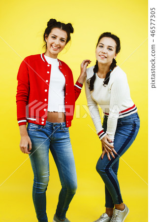 lifestyle people concept: two pretty young school teenage girls lifestyle people concept: two pretty young school teenage girls 46577305