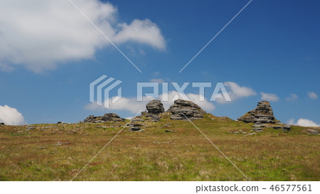 Great Links Tor with white clouds, Dartmoor 46577561