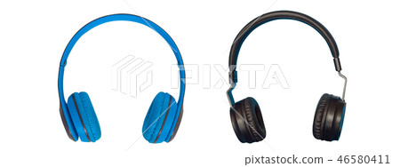 Black and Blue Headphones on White Background. 46580411