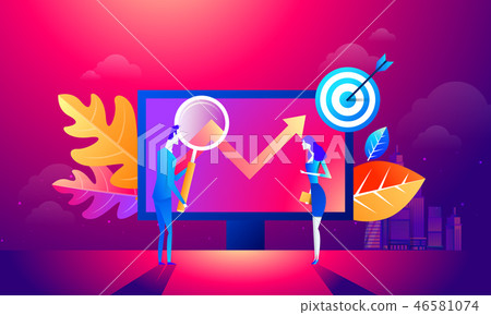 People team work together on seo. Can use for web banner, infographics, hero images. Flat isometric 46581074