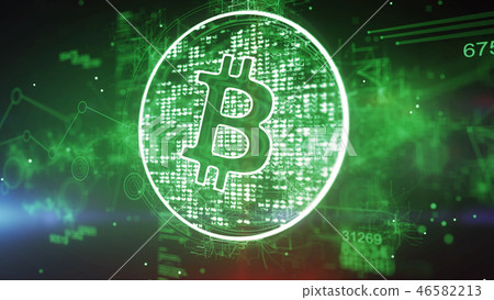 Cyber Bitcoin in Circle with Pixels 46582213