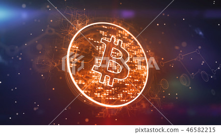 Cyber Bitcoin in Golden and Blue Backdrop 46582215