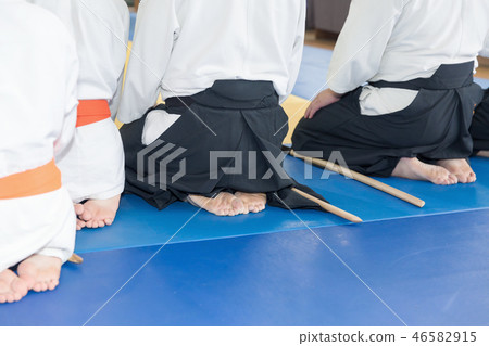 People in kimono and hakama on martial arts training 46582915