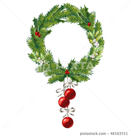Christmas winter holiday symbol in a watercolor style isolated. Engraved ink art. Isolated wreath Christmas winter holiday symbol in a watercolor style isolated. Engraved ink art. Isolated wreath 46583551