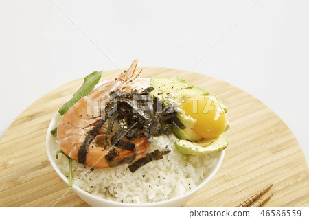 Shrimp Sashimi Rice Poke bowl food Shrimp Sashimi Rice Poke bowl food 46586559