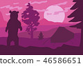 Bear silhouette in camp flat vector illustration 46586651