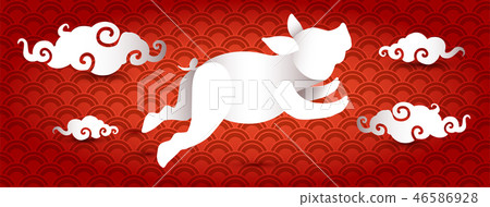 Pig paper cut 3d banner design 46586928