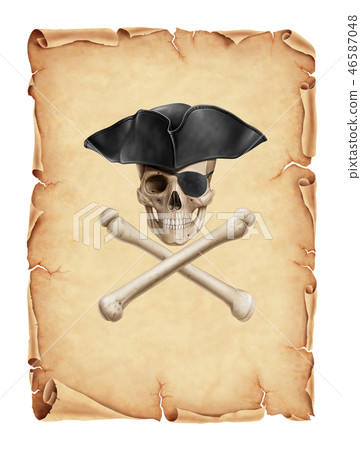 Pirate skull on old paper illustration Pirate skull on old paper illustration 46587048