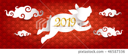 2019 New Year of Pig paper cut 3d banner design 2019 New Year of Pig paper cut 3d banner design 46587336