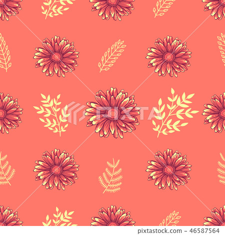 Seamless pattern with pink daisy flowers - Stock Illustration [46587564 ...