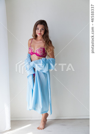 Portrait of beautiful fashionable women in linen robe 46588337