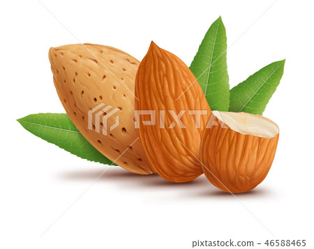 Almonds with leaves isolated on white background 46588465