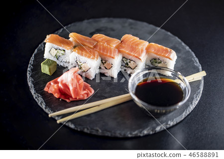 Philadelphia Sushi Rolls with Soy Sauce 46588891