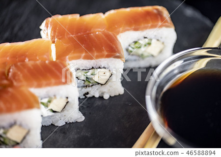Philadelphia Sushi Rolls with Soy Sauce 46588894