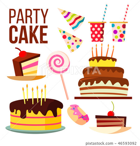 Party Sweet Cake Vector. Big Celebration Cake. Festive, Holiday, Birthday Design Element. Isolated Party Sweet Cake Vector. Big Celebration Cake. Festive, Holiday, Birthday Design Element. Isolated 46593092
