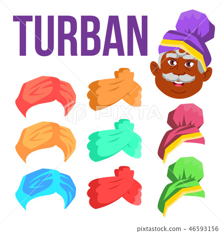 Turban Vector. Indian, Arabic Head Cap, Hat. Bedouin Headdress. Isolated Cartoon Illustration 46593156