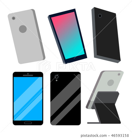 Modern Smartphones Set Vector. Electronic Object. Gadget. Isolated Cartoon Illustration 46593158