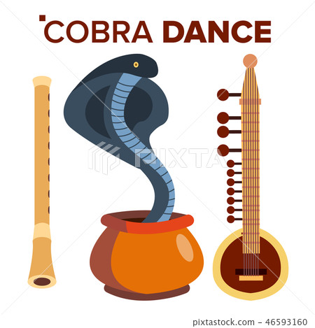 Cobra Dance Vector. Load Of Snakes. Flute And Pot. India. Isolated Cartoon Illustration Cobra Dance Vector. Load Of Snakes. Flute And Pot. India. Isolated Cartoon Illustration 46593160