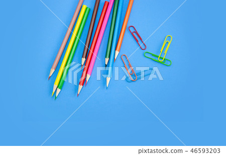 Back to school, color drawing pencils, paper clips Back to school, color drawing pencils, paper clips 46593203