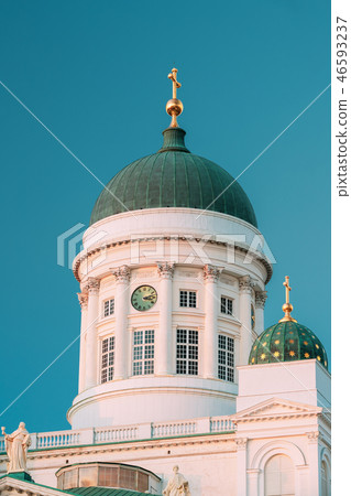 Helsinki, Finland. Close Up Of Lutheran Cathedral On Senate Squa 46593237