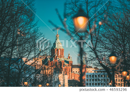 Helsinki, Finland. Uspenski Cathedral On Hill At Winter Morning. Helsinki, Finland. Uspenski Cathedral On Hill At Winter Morning. 46593296