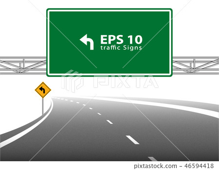 Curved road with white markings. Curved road with white markings. 46594418