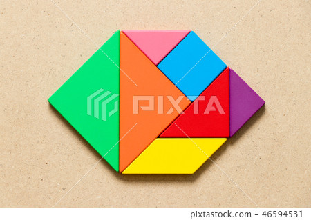 Color tangram puzzle in hexagon shape Color tangram puzzle in hexagon shape 46594531