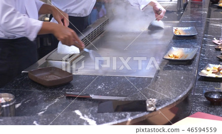 cooking korean grill, asian food court. blurred background. 46594559
