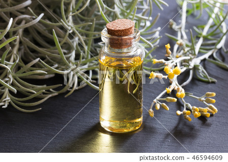 A bottle of helichrysum italicum essential oil A bottle of helichrysum italicum essential oil 46594609
