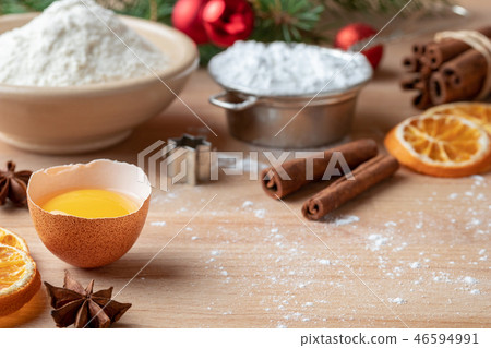 Ingredients for Christmas baking with copy space 46594991