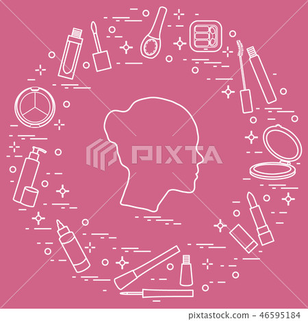 Silhouette of female head and various accessories Silhouette of female head and various accessories 46595184