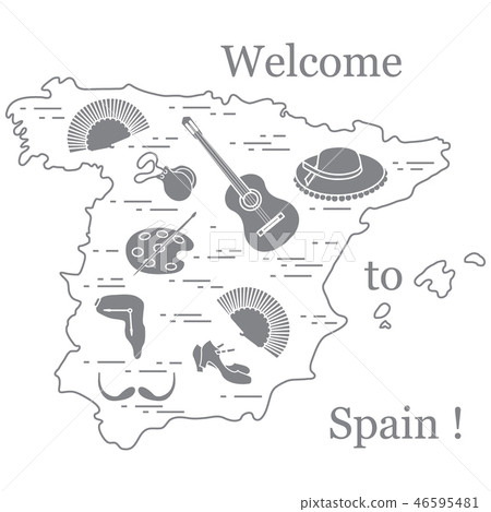 various symbols of Spain arranged in a circle 46595481