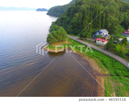 Lake Inawashiro Lake aerial at Drone (Fukushima Prefecture Aizuwakamatsu-shi Minatomachi Daikan Akae Homeland) Lake Inawashiro Lake aerial at Drone (Fukushima Prefecture Aizuwakamatsu-shi Minatomachi Daikan Akae Homeland) 46595516
