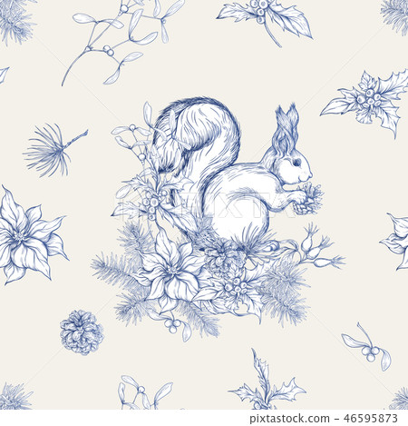 Squirrel eating a pine cone on a Christmas wreath 46595873