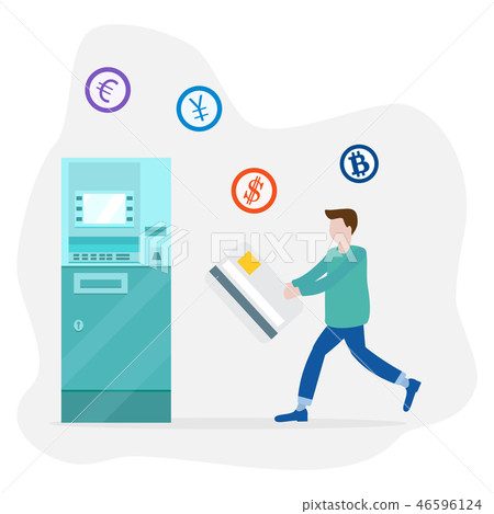 Man goes to ATM with bank card Personal finance Man goes to ATM with bank card Personal finance 46596124