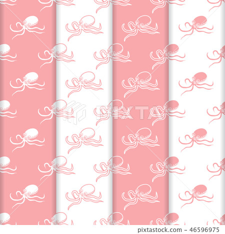 Set of 4 vector seamless pattern with octopuses-插圖素材 [46596975] - PIXTA圖庫