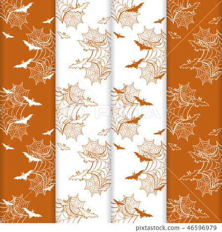 4 Halloween vector seamless pattern with web, bats - Stock Illustration ...