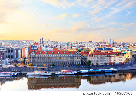 Old Town Prague, Charles University and the Vltava river aerial Old Town Prague, Charles University and the Vltava river aerial 46597765