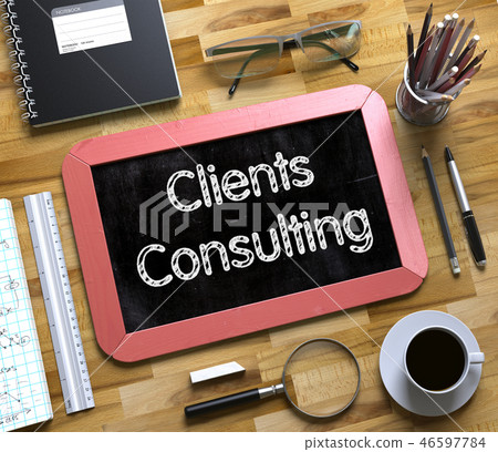 Clients Consulting on Small Chalkboard. 3D Rendering. 46597784