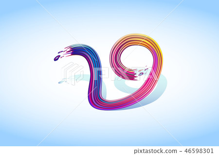 A brush stroke of brilliant paint in a figure of nine with a shadow on a blue gradient background. A brush stroke of brilliant paint in a figure of nine with a shadow on a blue gradient background. 46598301